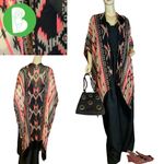 UNBRANDED FRINGE TRIM BLACK, CORAL & TAN SCARF/ SHAWL (OSFM) Multiple Photo 1