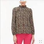 J Crew Factory Leopard Long Sleeve Chiffon Gathered Mock Neck Blouse Tan Size XS Photo 3