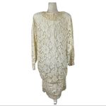 Vintage 80s Damianou Floral Lace Party Draped Dolman Sleeve Dress Medium Photo 7