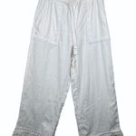 Joie  Cropped Pants 100% Linen White M Drawstring Capri Lace Trim Beach Resort Photo 0