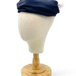 Vintage 1950s Navy Blue Hat Pink Flower Trim Size 22 1/2 Pillbox Fascinator Photo 5