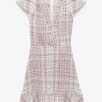 ZARA  Textured Weave Tweed Dress With Ruffles Photo 0