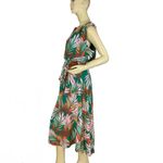 Tahar ASL TAHARI ASL GREEN & PINK TROPICAL PRINT CHIFFON MIDI DRESS AND BELT (16) Photo 5