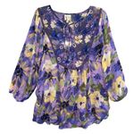 Fig and Flower Sheer Purple Floral Poet Blouse Romantic Size XL Photo 0