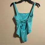Becca Olivia One Piece Corset Square Neck Swimsuit in Sea Blue- Size Small Photo 9