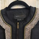 BCBGMAXAZRIA *Chic BCBGMAXARIA Women's XS Black Zip-Up Jacket Gold Trim Trendy Cropped Photo 9
