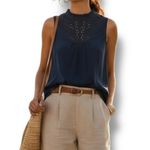 Maeve for Anthropologie Womens Luca Navy Tie Neck Blouse w/Eyelet Details Size 6 Photo 1