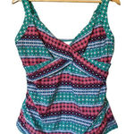 Lands' End EUC  Teal Striped Underwire Wrap Tankini SWIM TOP 14 DD Bathing Suit Photo 0
