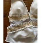 River Island NWT  Women's White Gold Sequined Embroidered Plunge Swimsuit, sz 2 Photo 5