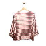 Rachel Zoe  Striped Linen Button Down Blouse Burgundy Size M Coastal Bohemian Photo 7