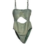 The Bikini Lab  One-Piece Swimsuit Front Cut Out Ruched Stripes Adjustable Green M Photo 1