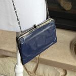 Vintage HOBO navy blue patent leather wallet on crossbody chain. Photo 2