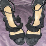 Gianni Bini Black Ruffle Heeled Sandals Ankle Strap Block Heel Women's Size 8.5 Photo 0