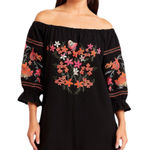 Poof! Black Boho Colorful Embroidered Tunic Mini Dress  Size Medium Peasant Resort Photo 0