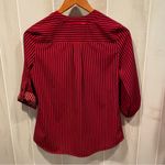 Notations Cute red black striped blouse roll sleeve pockets  petite small office Photo 6