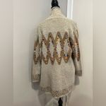 Debut  Womens M/L Open Cardigan Tribal Geometric Pattern Long Sweater Beige Brown Photo 1