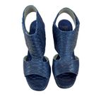 Valentina Rangoni Womens Croc Embossed Leather Block Heel Open Toe Sandals Sz‎ 7 Blue Photo 1