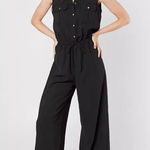 Bebop  Solid Wide Leg Jumpsuit Romper Womens Size XL Black Elastic‎ Waist Photo 0