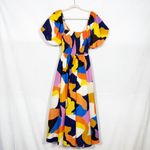 Baltic Born  Lola Midi Dress Rust Navy Blue Multicolor Puff Sleeves Cutout Boho Photo 4