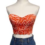 SheIn Orange White Print Strapless Corset Lace-Up Back Top Size XS Photo 0