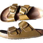 Birkenstock Arizona High Shine Buckled Slide Sandals Green Sz 39 (8.5) Photo 0