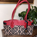 Spartina 449 Linen & Leather Handbag, Geometric Print East West Black Red & Tan Photo 0
