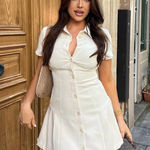 ZARA  mini dress pleated skirt collar button up ivory casual classic old money Photo 0