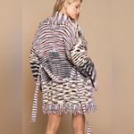 POL Sunset Ranch Tie Waist Midi Cardigan Women's Small Brown Blue Tassel Fringe Photo 5