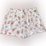 American Eagle New Floral Cuffed White Denim Pleated High Waist Mom Shorts 12 Photo 10