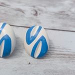 Vintage Stud Earrings For Pierced Ears Cream & Blue Retro Oval Photo 3