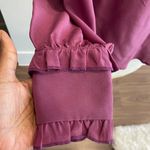 Lavender Brown  Vintage Silk Ruffled V-Neck Blouse - Mauve Photo 3