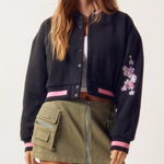Nasty Gal  Cherry Blossom Embroidered Black Bomber Jacket Photo 0