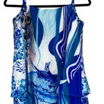 Blue & White Patterned Tiered Tank Top Size L Photo 0