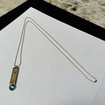 Love Charm Gold Tone Chain Necklace With stamped  And Blue Crystal Heart 36 Inch Photo 0