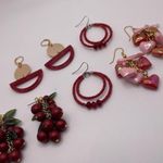 Dress Up Lot Of 4 Costume Earrings Pierced Dangle Drop  Colorful Red Mix Photo 4