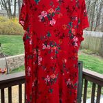 Torrid  Red Floral Flutter Sleeve Lace Up Neck Dress Size 3X Plus EUC Photo 4