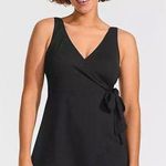 Lands' End LAND’S END NEW Side Tie Wrap Mini Swim Dress Swimsuit Black Sz 8 PETITE Photo 0