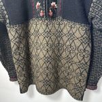 Icelandic Design Sweater 100% Wool 1/4 Zip cardigan Black Floral Embroidery M Size M Photo 5