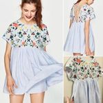 ZARA  NWT Women's Chambray Floral Embroidered Romper Size S Photo 1