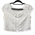 Abercrombie & Fitch White Floral Eyelet Short Sleeve Top Size M Photo 0
