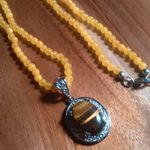 Tiger's Eye and Yellow Quartzite Beaded Stainless Steel Pendant Necklace Photo 3