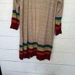 Matilda Jane  Women’s Large Tan Colorblock Hooded Longline Cardigan Sweater Photo 4