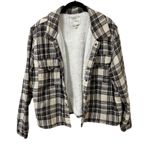 Lucky Brand Brown Plaid Flannel Shacket L Sherpa Lining Photo 3