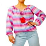 J.Crew Peasant Blouse in Metallic Pastel Stripe - Purple Pink Multi - S… Photo 0