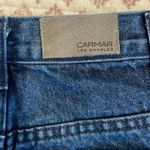 Carmar Beatrice Zip Front Denim Jean Skirt Reflective Stripes Raw Hem Size 25 Blue Photo 13