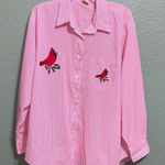 Vintage Cardinals Pinstriped Blouse Farmhouse Country XL Photo 0