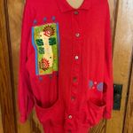Vtg 90s oversized bright kitschy artsy cardigan Red Size L Photo 6