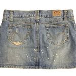 Hydraulic  Worn & Torn Denim Mini Skirt 9/10 Med Wash Pockets Button Zip Photo 2