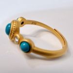 Solid 925 Sterling Silver Turquoise Ring Gold Plating Adjustable Photo 2