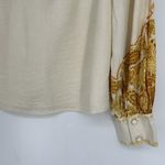 Rye Grass Boho Linen Blend Top Western Paisley Print Beige Mustard Yellow Size S Photo 7
